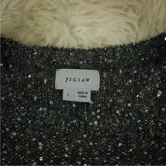 Jigsaw Sequin Crew Neck Long Sleeve Alpaca Wool Blend Knit Sweater - Picture 4 of 7